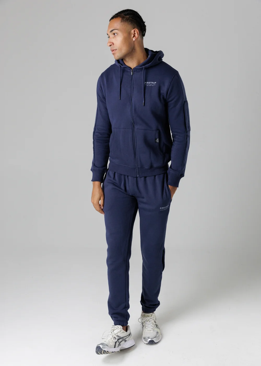 Firetrap Dark Blue Regular Fit Zip Through Fleece Hoody With Drawstrings - S Image 4