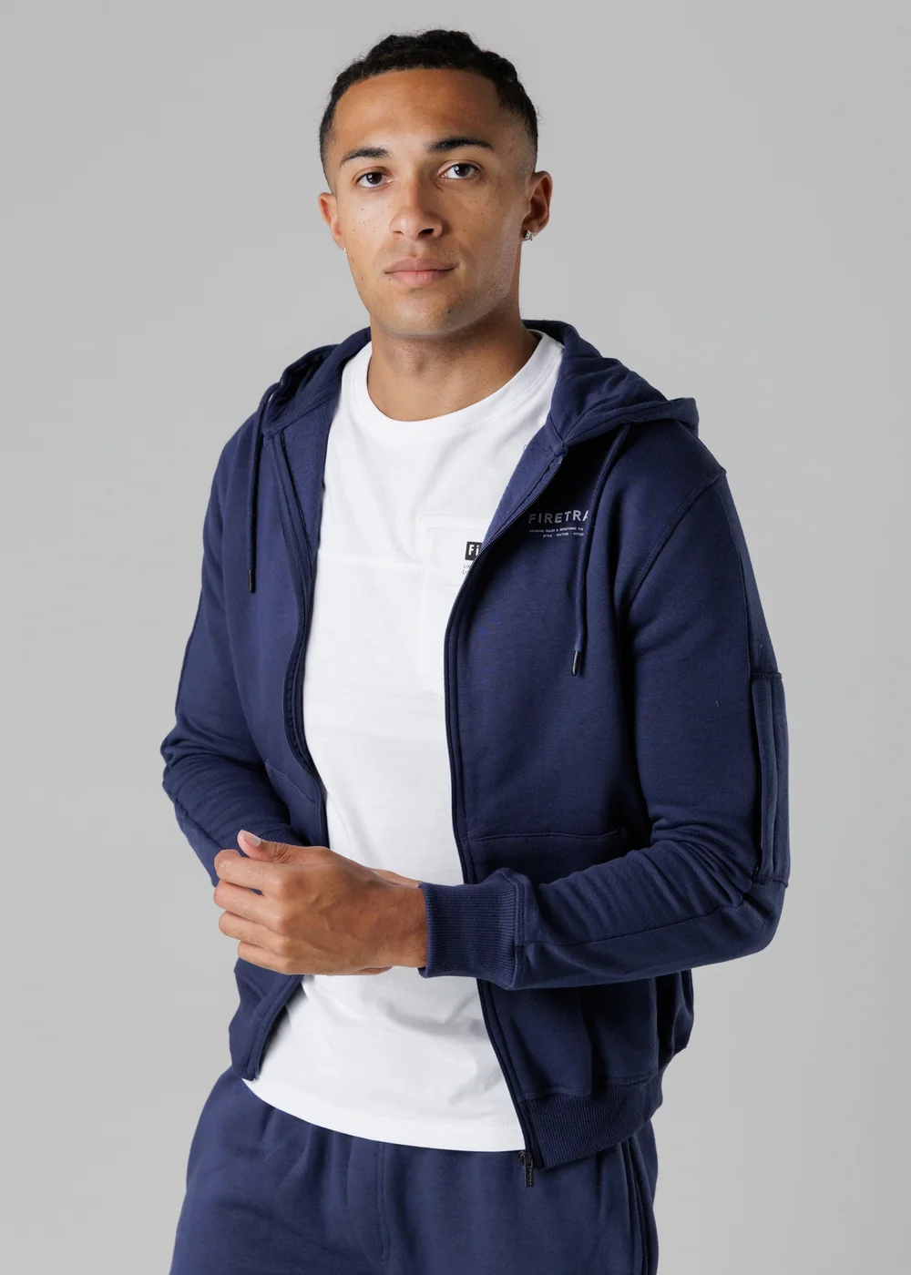 Firetrap Dark Blue Regular Fit Zip Through Fleece Hoody With Drawstrings - S Image 3
