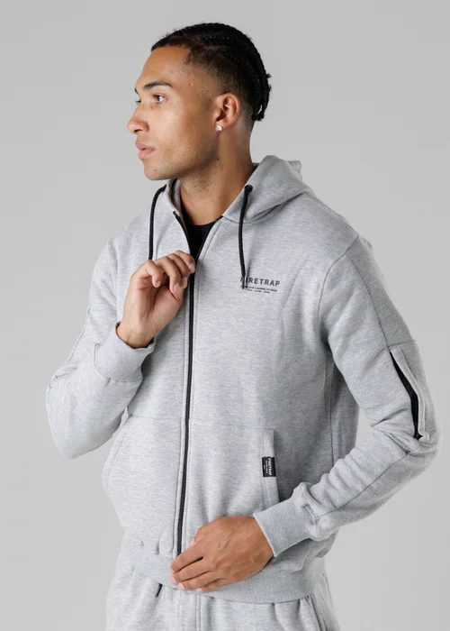 Firetrap Light Grey Regular Fit Zip Through Fleece Hoody With Drawstrings - S Image 1