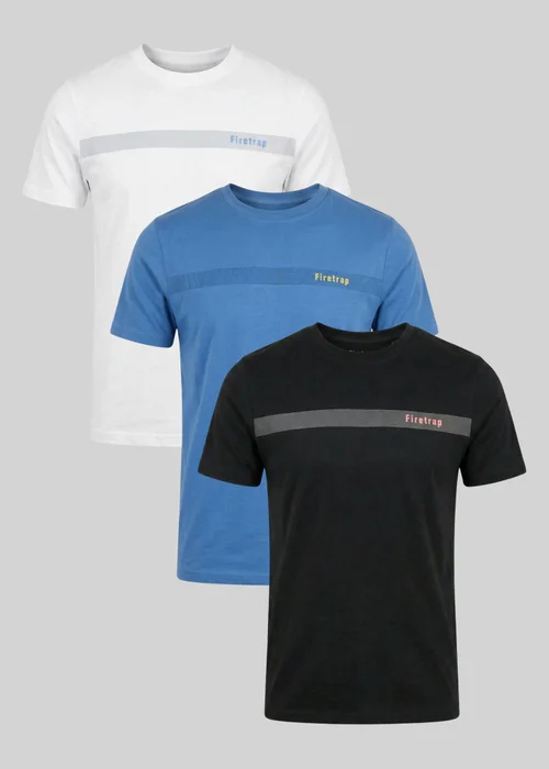 Firetrap Multi 3 Pack Regular Fit Cotton Crew T-Shirts - S Image 1