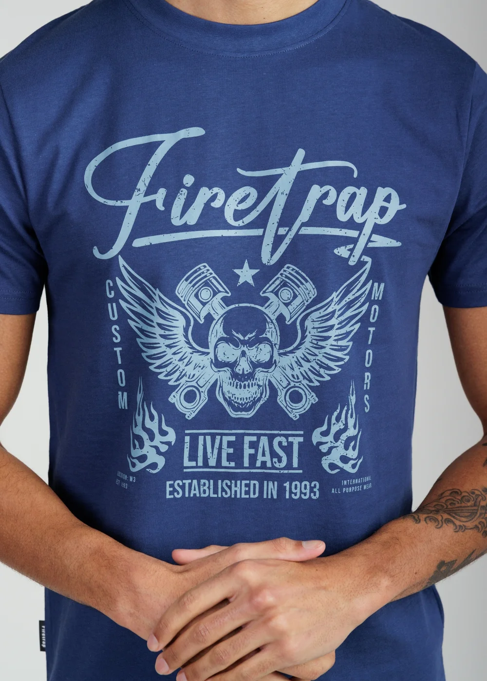 Firetrap Dark Blue Regular Fit Cotton Graphic Crew T-Shirt - S Image 3