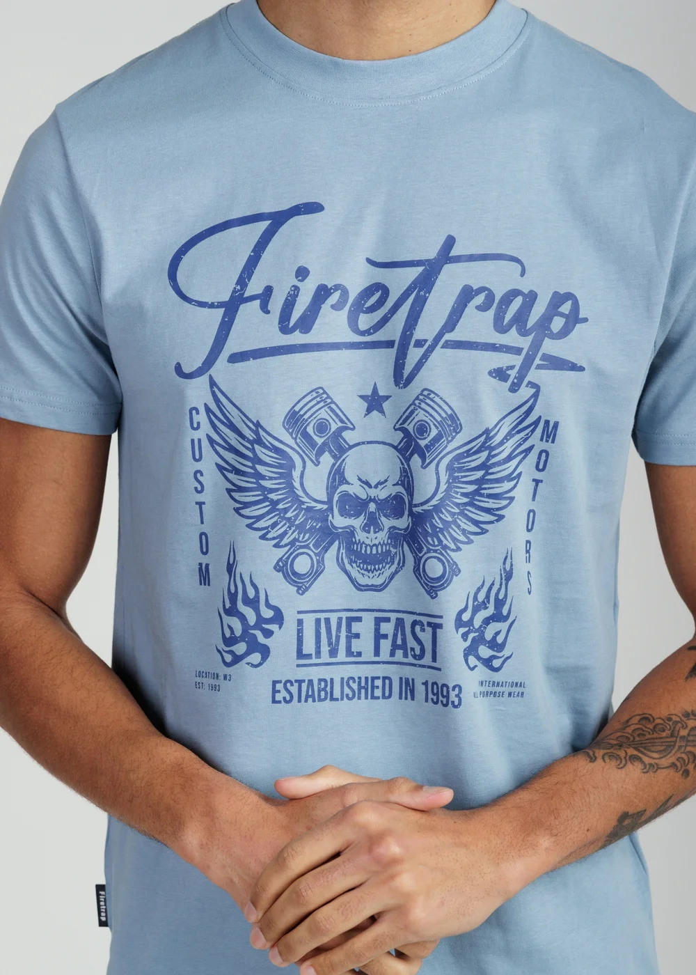 Firetrap Light Blue Regular Fit Cotton Graphic Crew T-Shirt - S Image 3