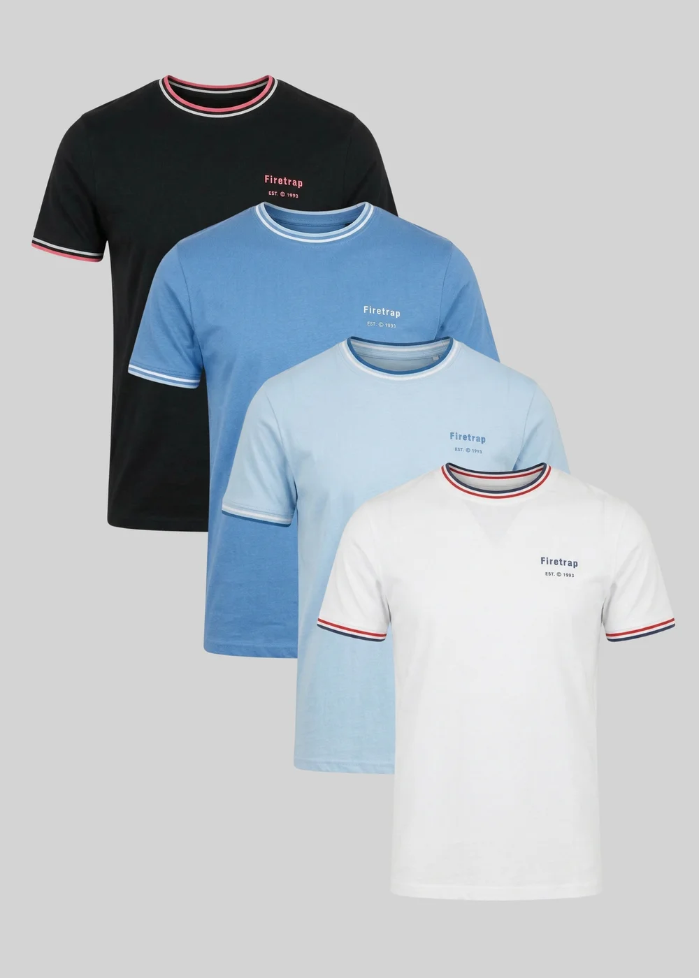 Firetrap Multi 4 Pack Regular Fit Cotton Crew T-Shirts - 2XL Image 3