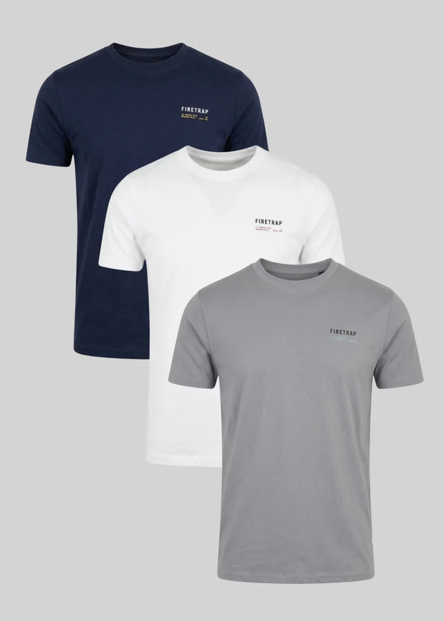 Firetrap Multi 3 Pack Regular Fit Cotton Crew T-Shirts