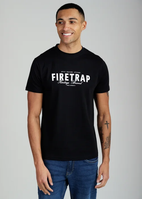 Firetrap Black 3 Pack Regular Fit Cotton Graphic Crew Neck T-Shirts - S Image 4