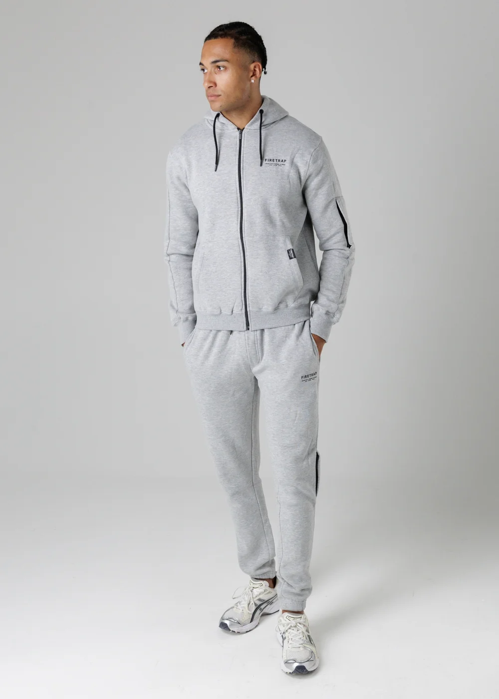 Firetrap Light Grey Regular Fit Cotton Blend Fleece Joggers With Drawstring Waist - S Image 4