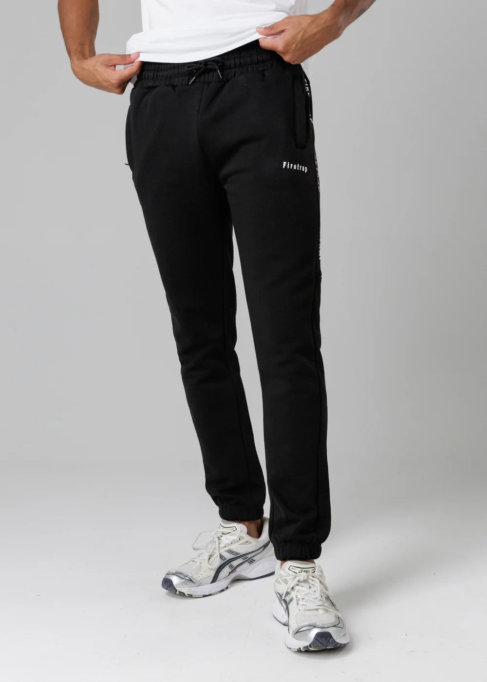 Firetrap Black Cotton Rich Brushed Fleece Joggers With Logo Strip Detail - S Image 1