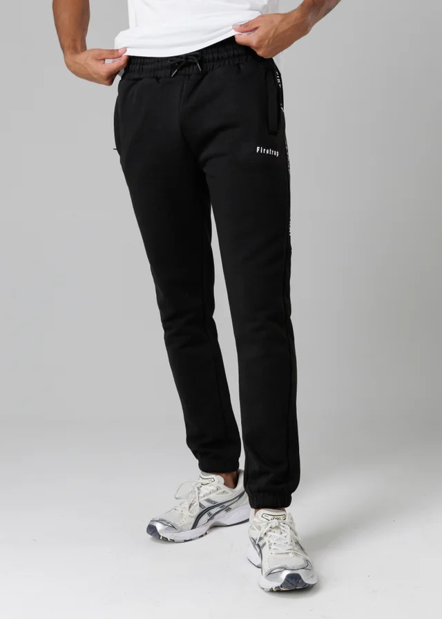 Firetrap Black Cotton Rich Brushed Fleece Joggers With Logo Strip Detail