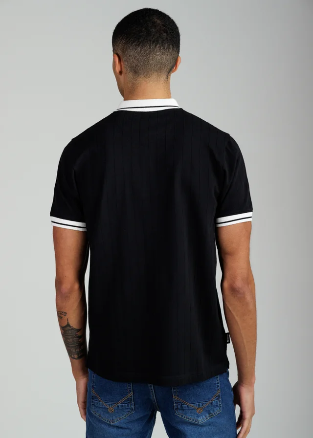 Firetrap Black Regular Fit Ribbed Cotton Button Polo