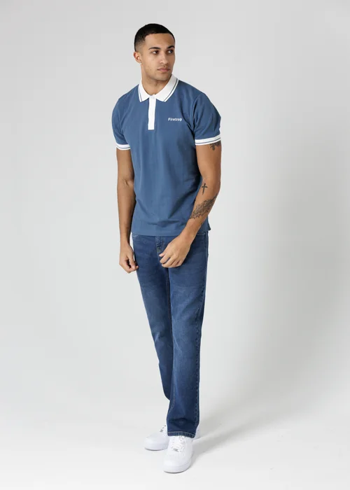 Firetrap Mid Blue Regular Fit Ribbed Cotton Button Polo - M Image 4