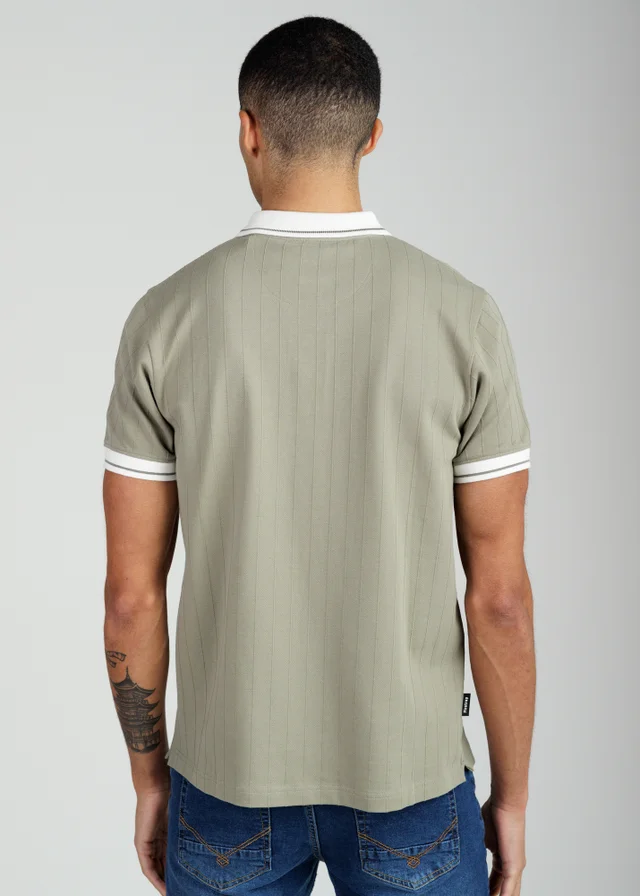 Firetrap Khaki Regular Fit Ribbed Cotton Button Polo