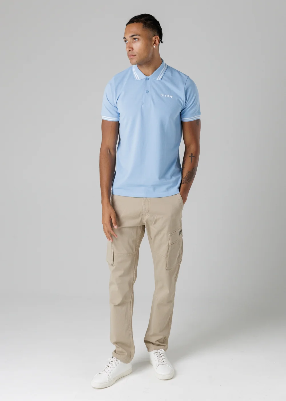 Firetrap Light Blue Regular Fit Cotton Button Polo Shirt With Stripe Detail - S Image 4