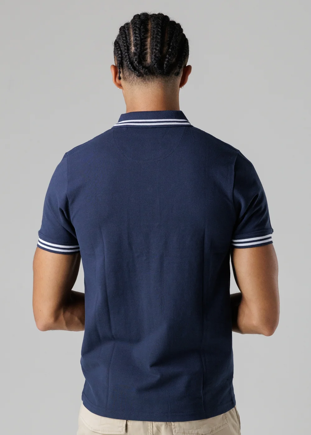 Firetrap Navy Regular Fit Cotton Button Polo Shirt With Stripe Detail - S Image 2
