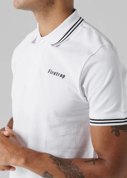 Firetrap White Regular Fit Cotton Button Polo Shirt With Stripe Detail - XL Image 3