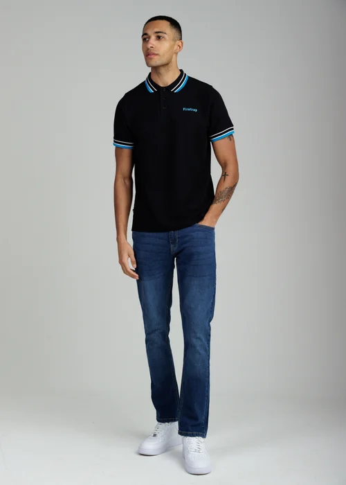 Firetrap Black Regular Fit Cotton Button Polo Shirt With Contrast Trim - S Image 4