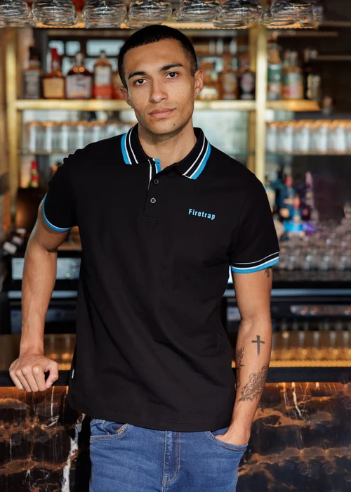 Firetrap Black Regular Fit Cotton Button Polo Shirt With Contrast Trim - S Image 1