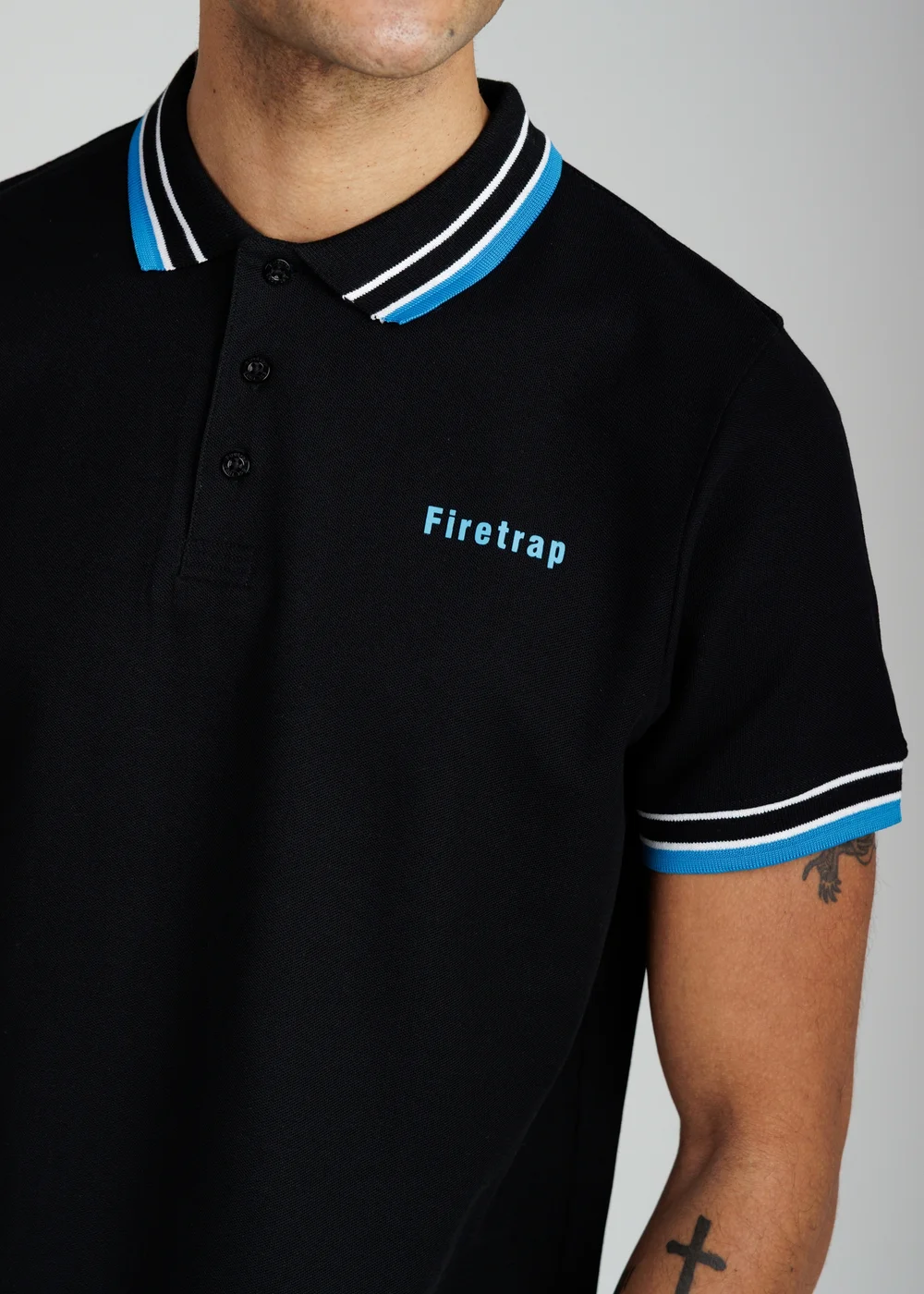 Firetrap Black Regular Fit Cotton Button Polo Shirt With Contrast Trim - S Image 3