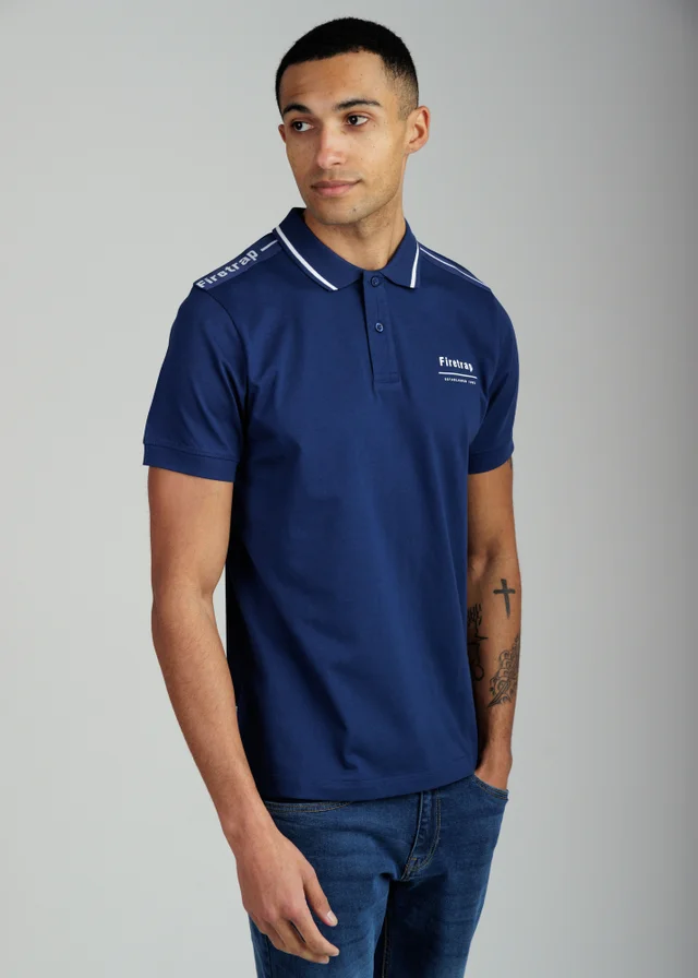 Firetrap Dark Blue Regular Fit Cotton Jersey Polo With Taping