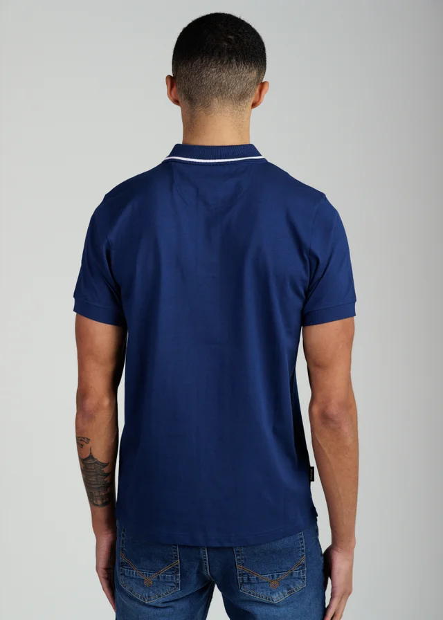 Firetrap Dark Blue Regular Fit Cotton Jersey Polo With Taping