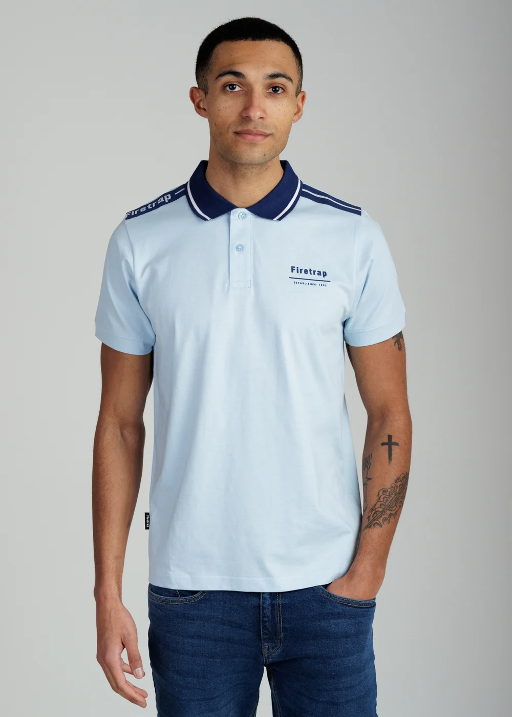 Firetrap Light Blue Regular Fit Cotton Jersey Polo With Taping - S Image 1