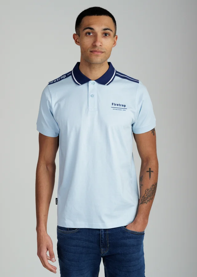 Firetrap Light Blue Regular Fit Cotton Jersey Polo With Taping