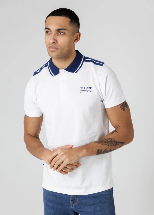 Firetrap White Regular Fit Cotton Jersey Polo With Taping