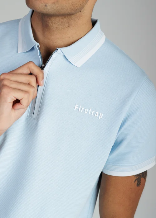 Firetrap Light Blue Regular Fit Cotton Ottoman Zip Polo - XL Image 3