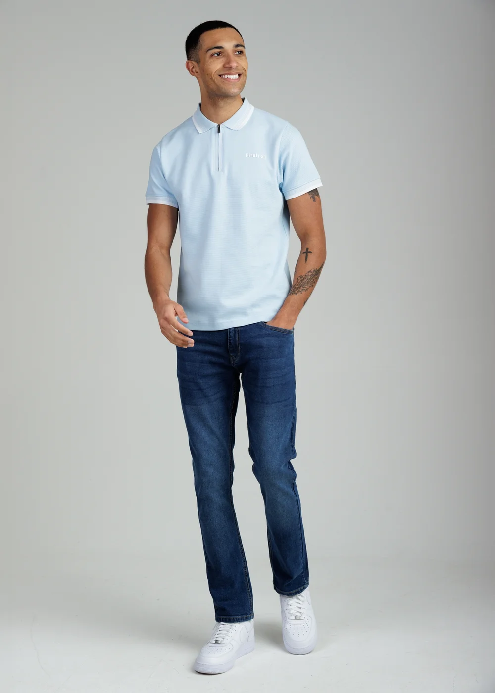 Firetrap Light Blue Regular Fit Cotton Ottoman Zip Polo - XL Image 4
