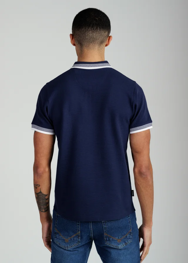 Firetrap Navy Regular Fit Cotton Ottoman Zip Polo