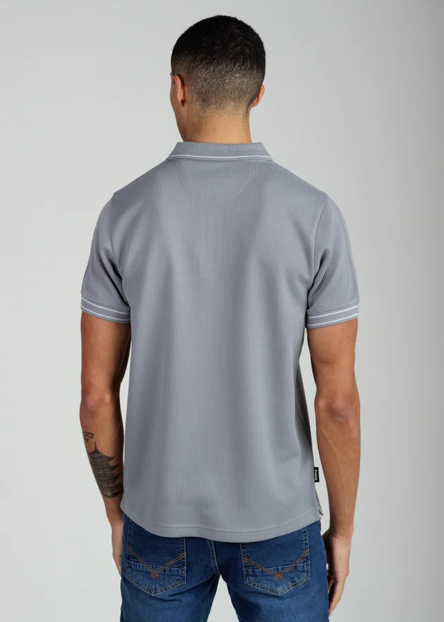 Firetrap Dark Grey Regular Fit Textured Zip Up Polo Shirt