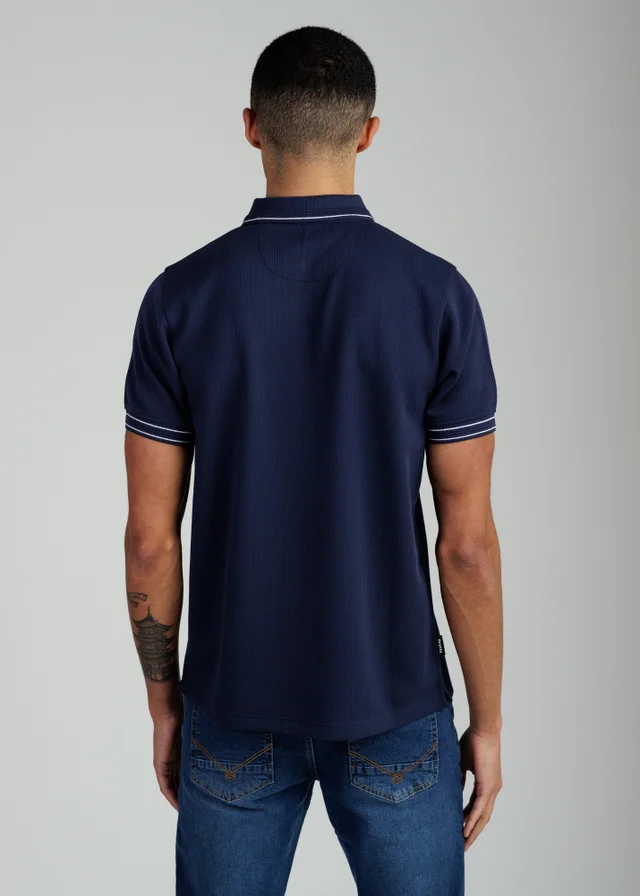 Firetrap Navy Regular Fit Textured Zip Up Polo Shirt