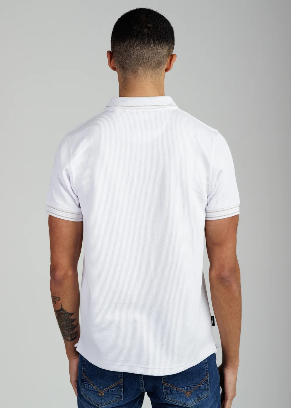 Firetrap White Regular Fit Textured Zip Up Polo Shirt - S Image 2