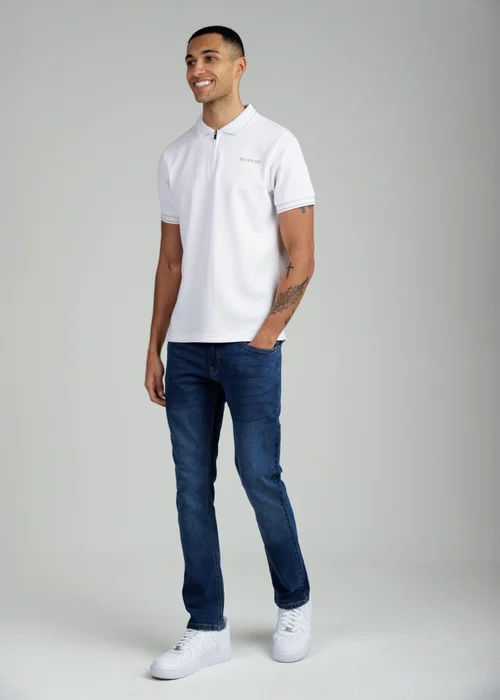 Firetrap White Regular Fit Textured Zip Up Polo Shirt - S Image 4