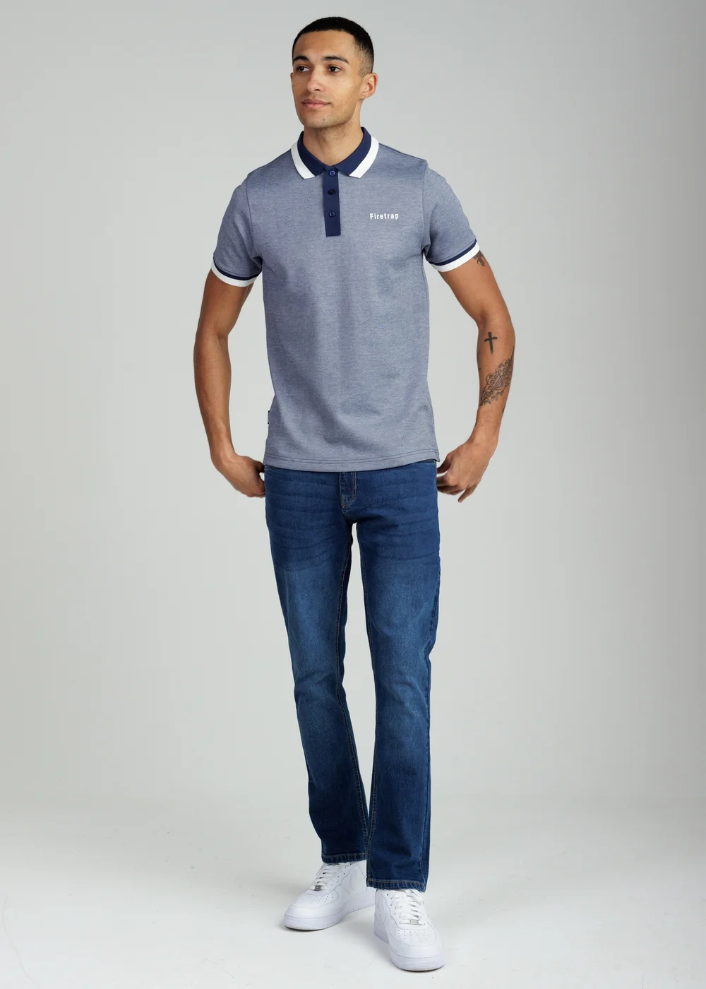Firetrap Navy Regular Fit Cotton Rich Jacquard Polo - M Image 4