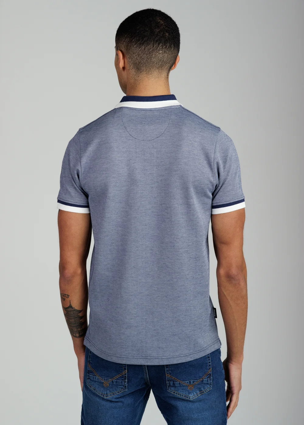 Firetrap Navy Regular Fit Cotton Rich Jacquard Polo - M Image 2