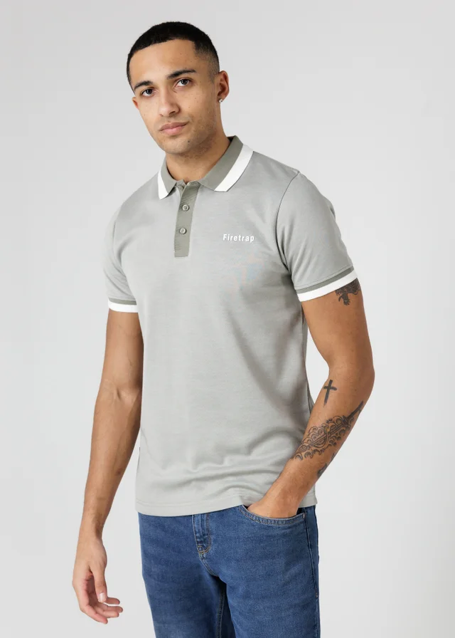 Firetrap Khaki Regular Fit Cotton Rich Jacquard Polo