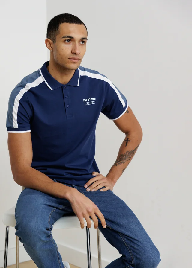 Firetrap Dark Blue Regular Fit Cotton Jersey Button Polo
