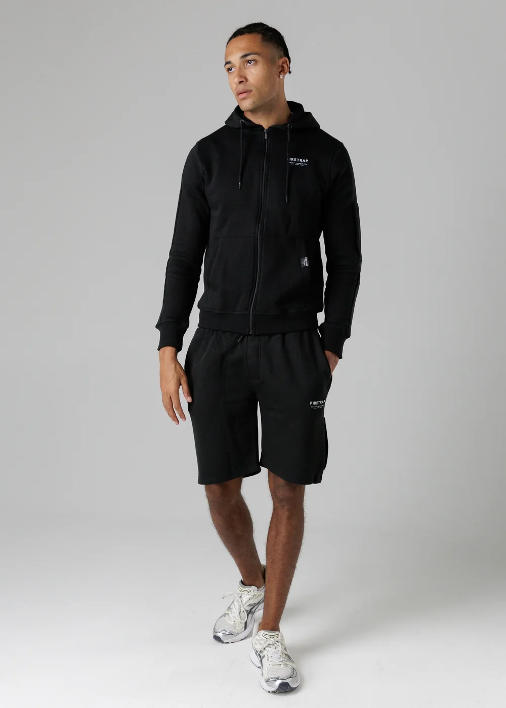 Firetrap Black Regular Fit Cotton Blend Fleece Shorts With Drawstring Waist - S Image 4