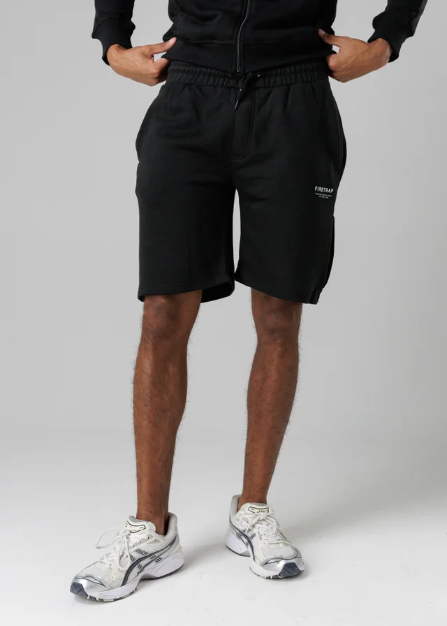 Firetrap Black Regular Fit Cotton Blend Fleece Shorts With Drawstring Waist