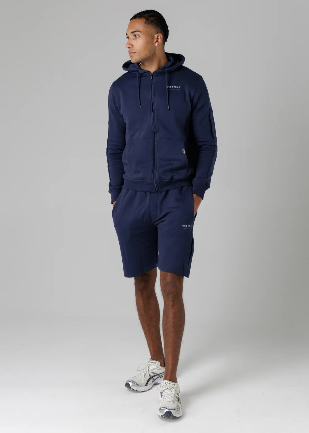 Firetrap Dark Blue Regular Fit Cotton Blend Fleece Shorts With Drawstring Waist - S Image 4