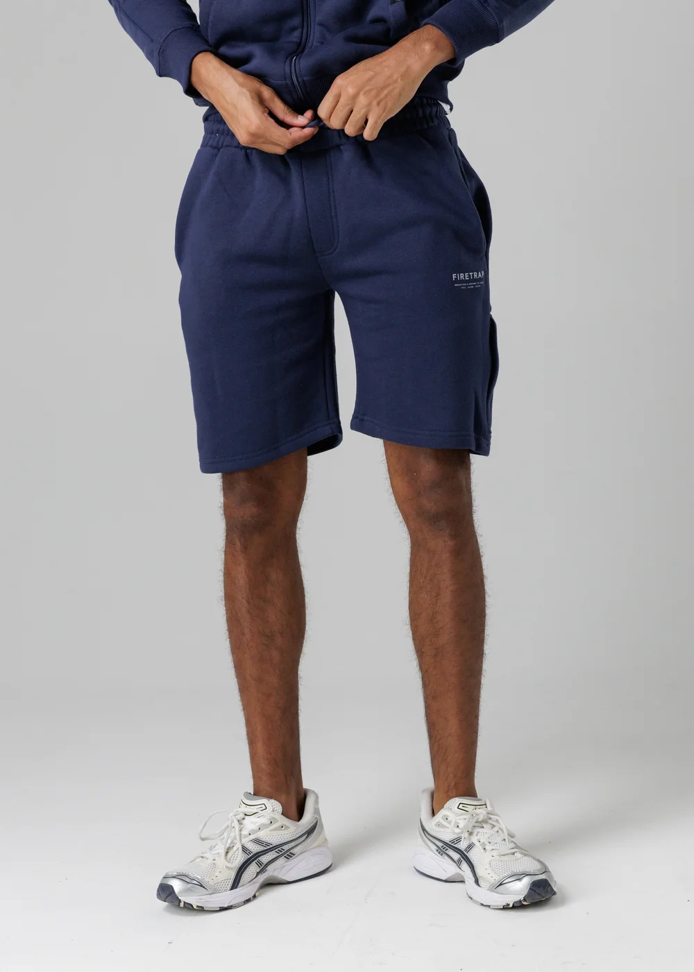 Firetrap Dark Blue Regular Fit Cotton Blend Fleece Shorts With Drawstring Waist - S Image 1