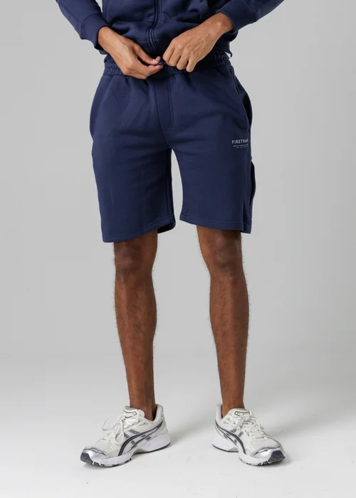 Firetrap Dark Blue Regular Fit Cotton Blend Fleece Shorts With Drawstring Waist - S Image 1