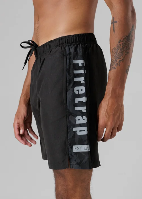 Firetrap Black Regular Fit Swim Shorts With Elasticated Drawstring Waist - S Image 3