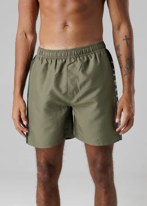 Firetrap Khaki Regular Fit Swim Shorts With Elasticated Drawstring Waist - M Image 1