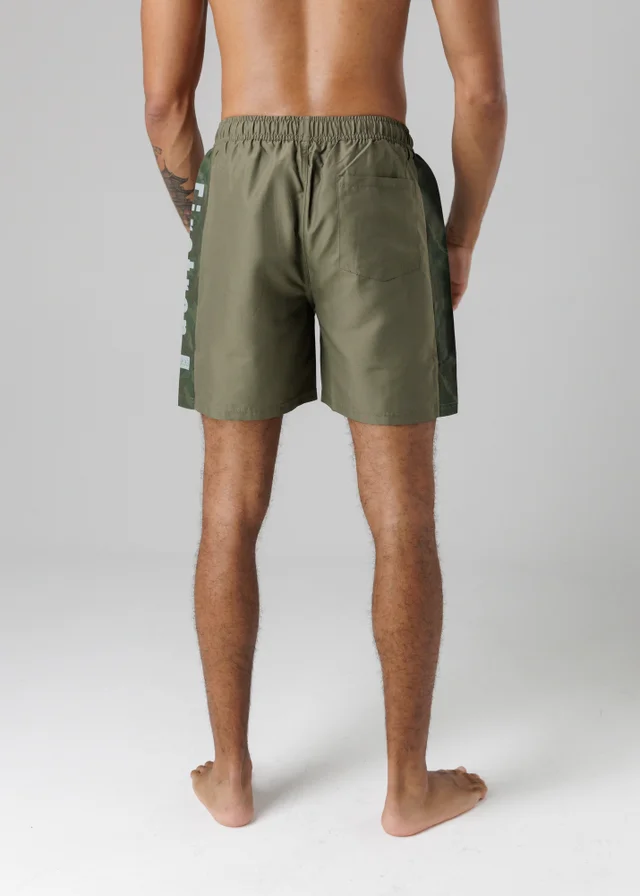 Firetrap Khaki Regular Fit Swim Shorts With Elasticated Drawstring Waist