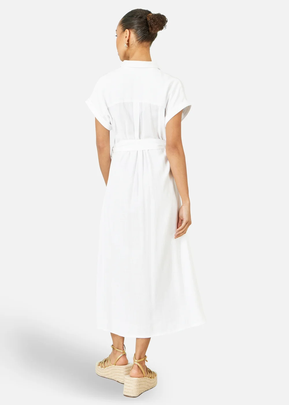 Yumi White Viscose Linen Look Midi Shirt Dress With Wooden Belt - 14 Image 2