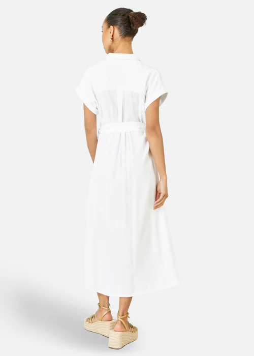 Yumi White Viscose Linen Look Midi Shirt Dress With Wooden Belt - 14 Image 2
