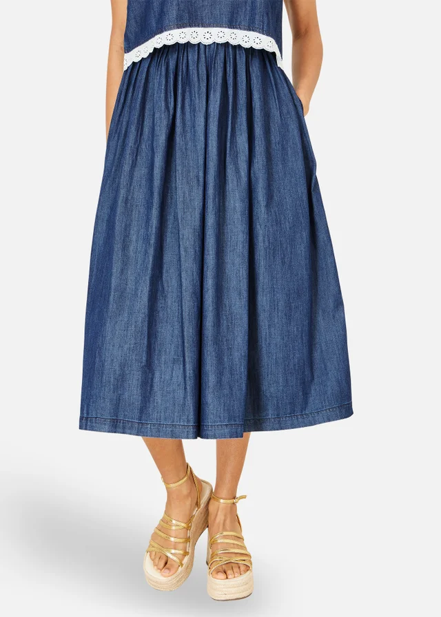 Yumi Blue Chambray Gathered Skirt