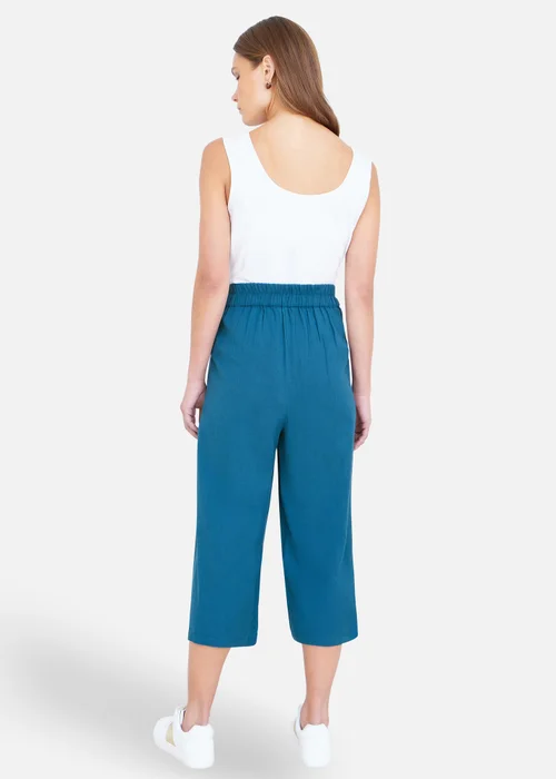 Yumi Teal Linen Mix Cropped Trousers With Tie Belt - 16 Image 2