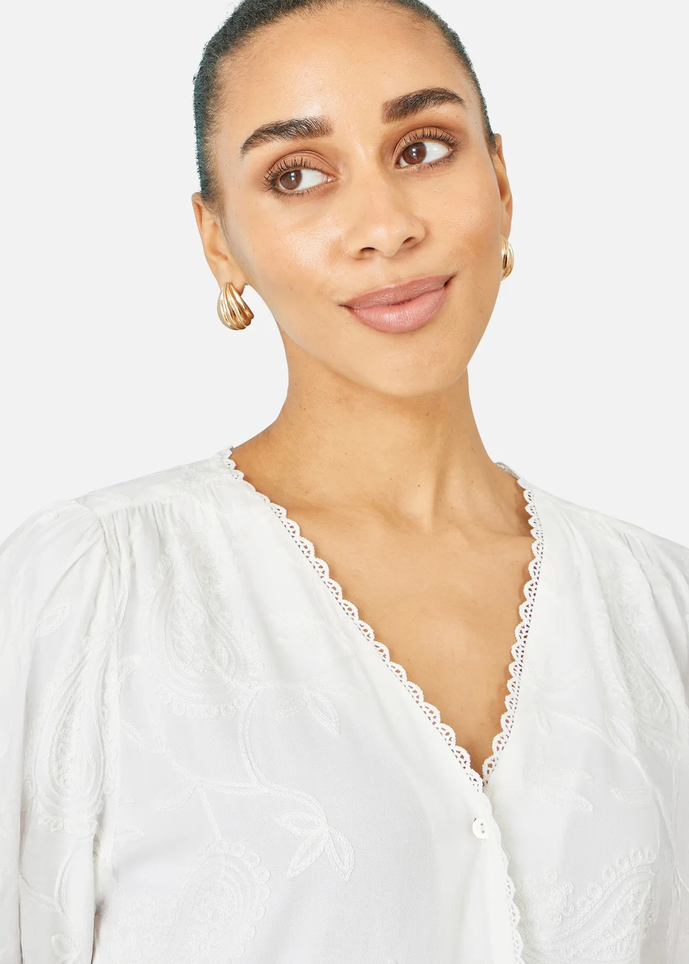 Yumi White Paisley Viscose Embroidered Shirt - 12 Image 3